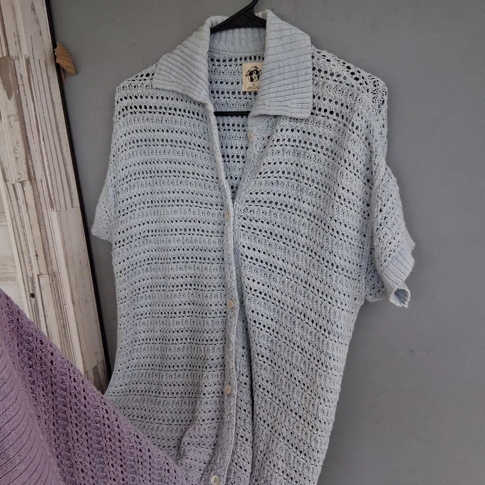 Free People We The Free Alicia Crochet Cardigan Indigo Orchid XS EUC